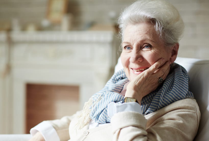 elderly woman with toothy smile
